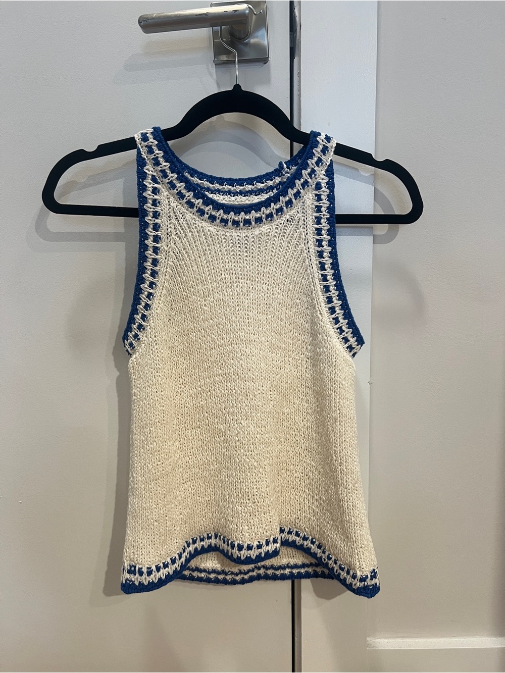 NIC+ZOE Cream Knit Tank with Blue Trim